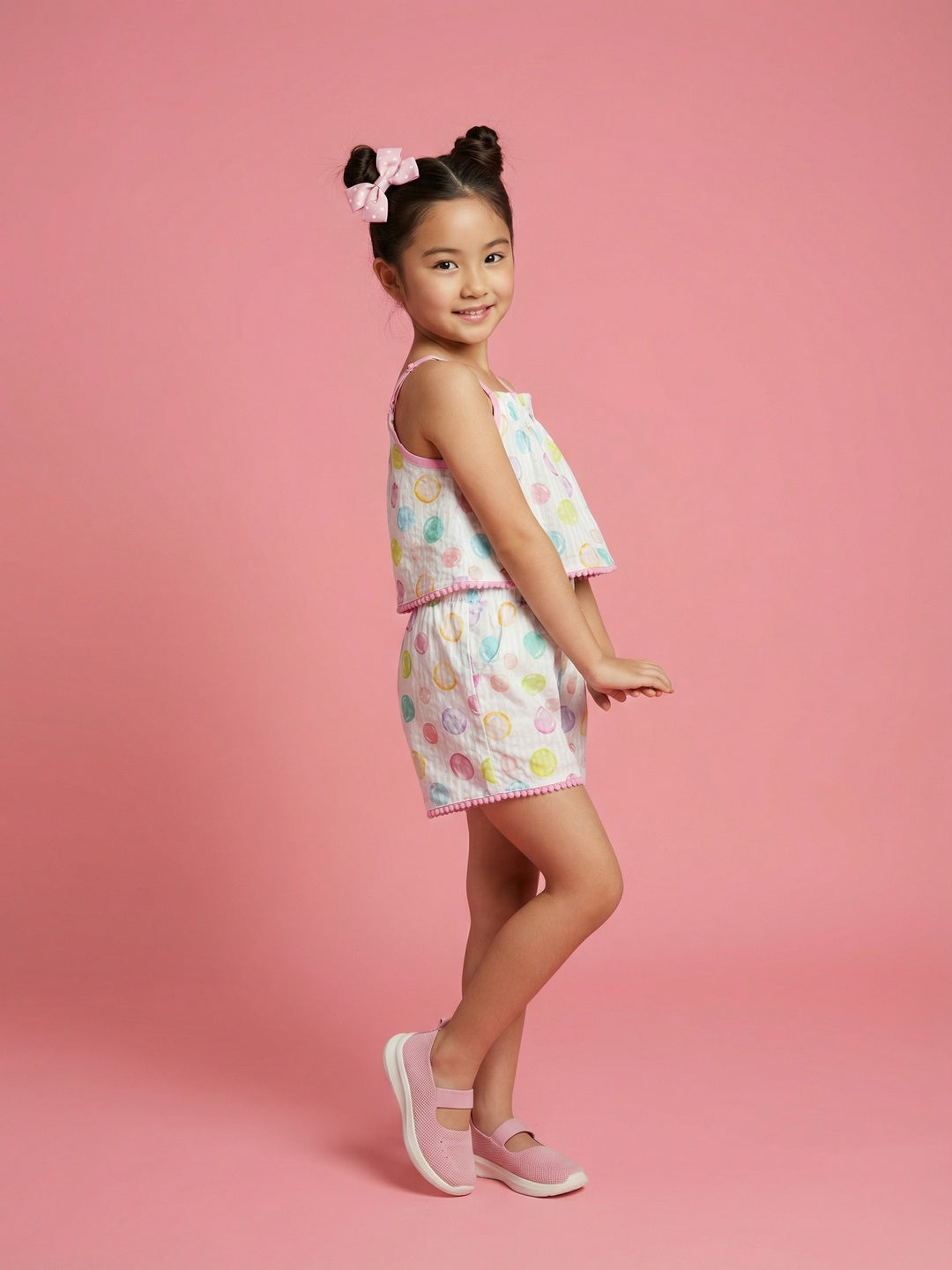 Nautinati Girls 100% Cotton Strappy All-over Polka Dot Print jumpsuit