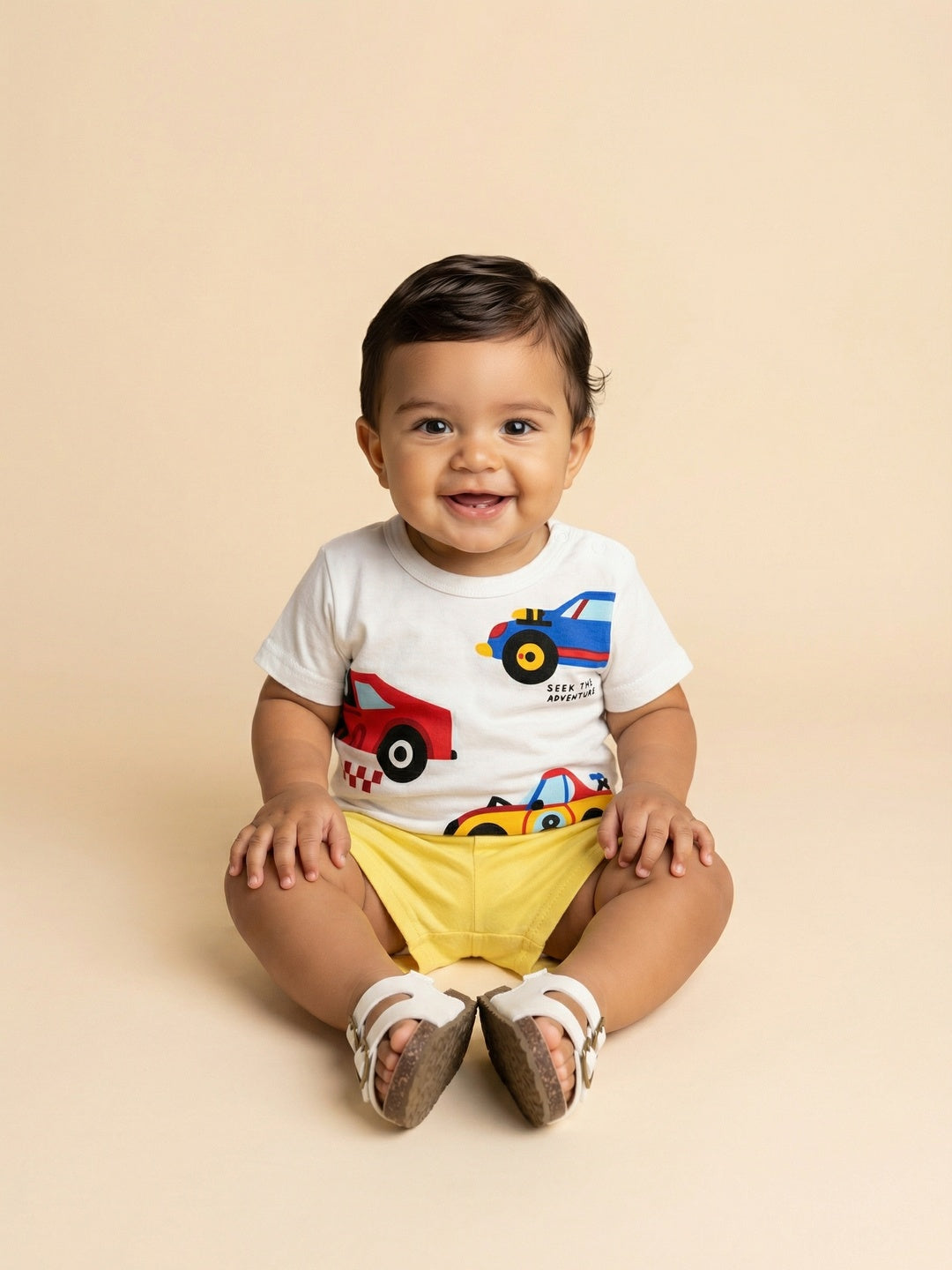 Nautinati Baby Boys Racing Car Printed Regular Fit Round Neck T-shirt and Shorts Clothing Set