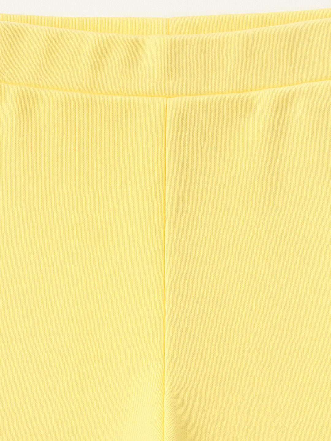 Nautinati Lemon Yellow Cotton Lycra Rib Fitted & Flared Leggings For Girls