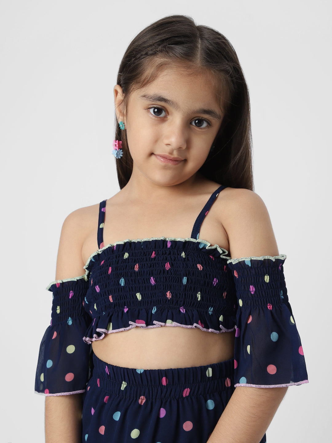 Nauti Nati Girls Navy Printed Top with Skirt