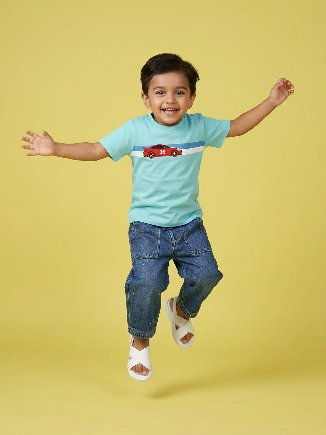 Nautinati Boys' 100% Cotton Pack of 3 Racing Graphic & All-over Print Crew Neck T-shirts