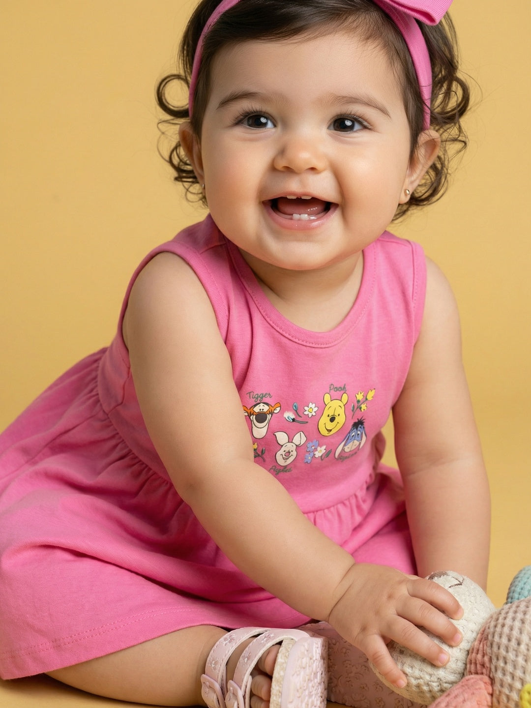 Nautinati Baby Girls' 100% Cotton Pack of 2 Disney Winnie the Pooh All-over & Placement Print Dresses