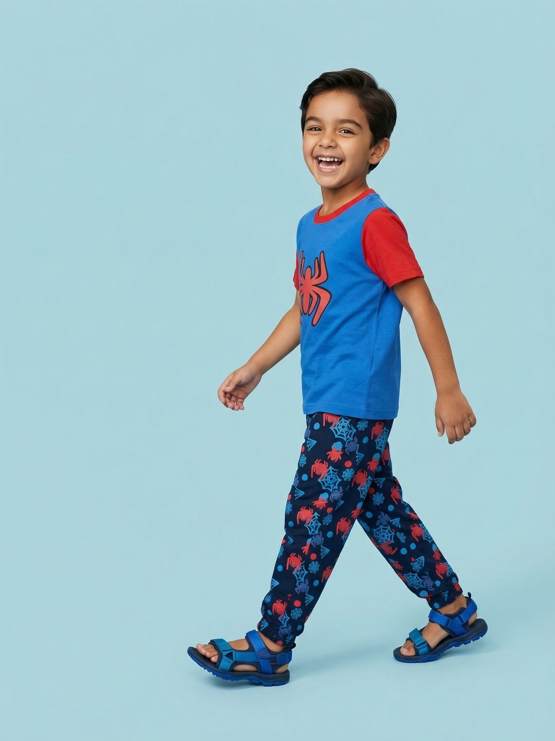 Nautinati Boys' 100% Cotton Marvel Spiderman Printed T-shirt with Joggers nightsuit set