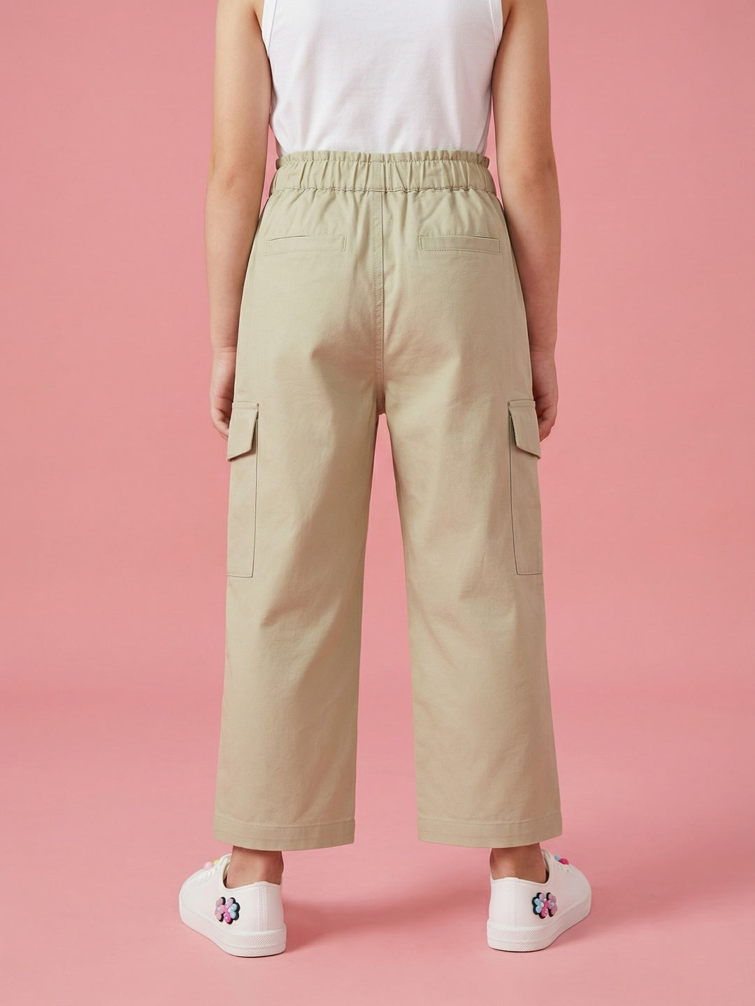 Nautinati Girls Pure Cotton Cherry Placement Print Baggy Fit Wide-leg Pants