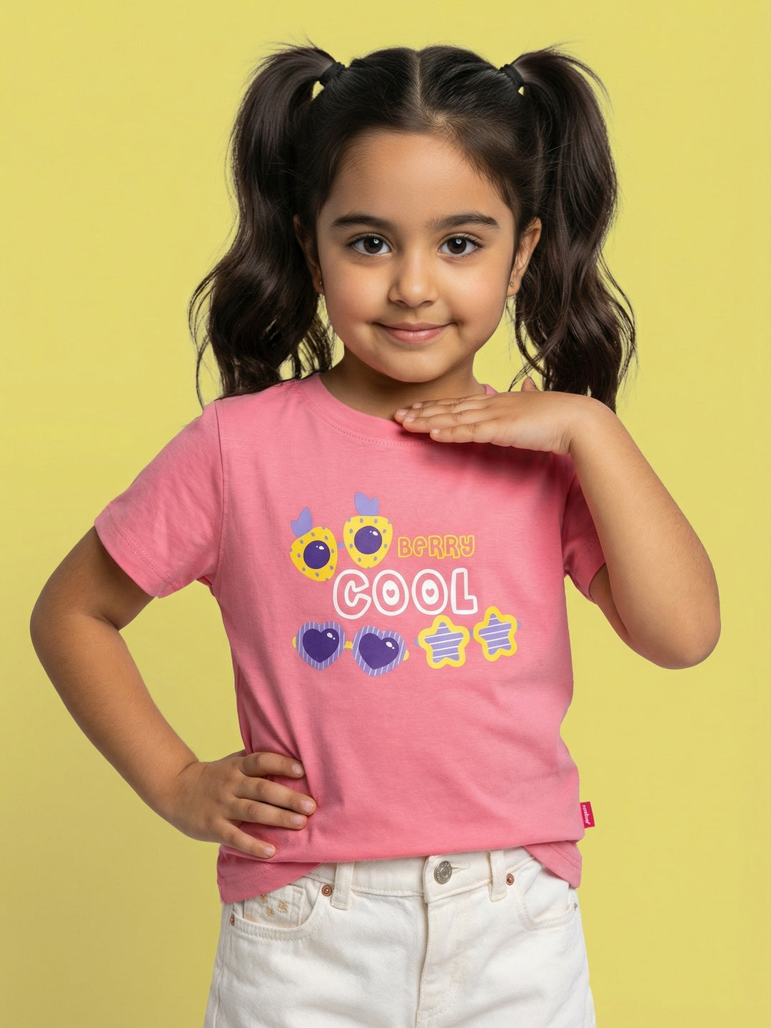 Nautinati Girls' 100% Cotton Pack of 2 Graphic Printed T-shirts