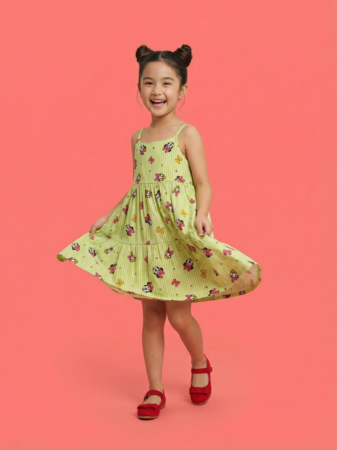 Nautinati Girls' Disney Minnie Mouse 100% Cotton All-over Striped  A-line Strappy Dress