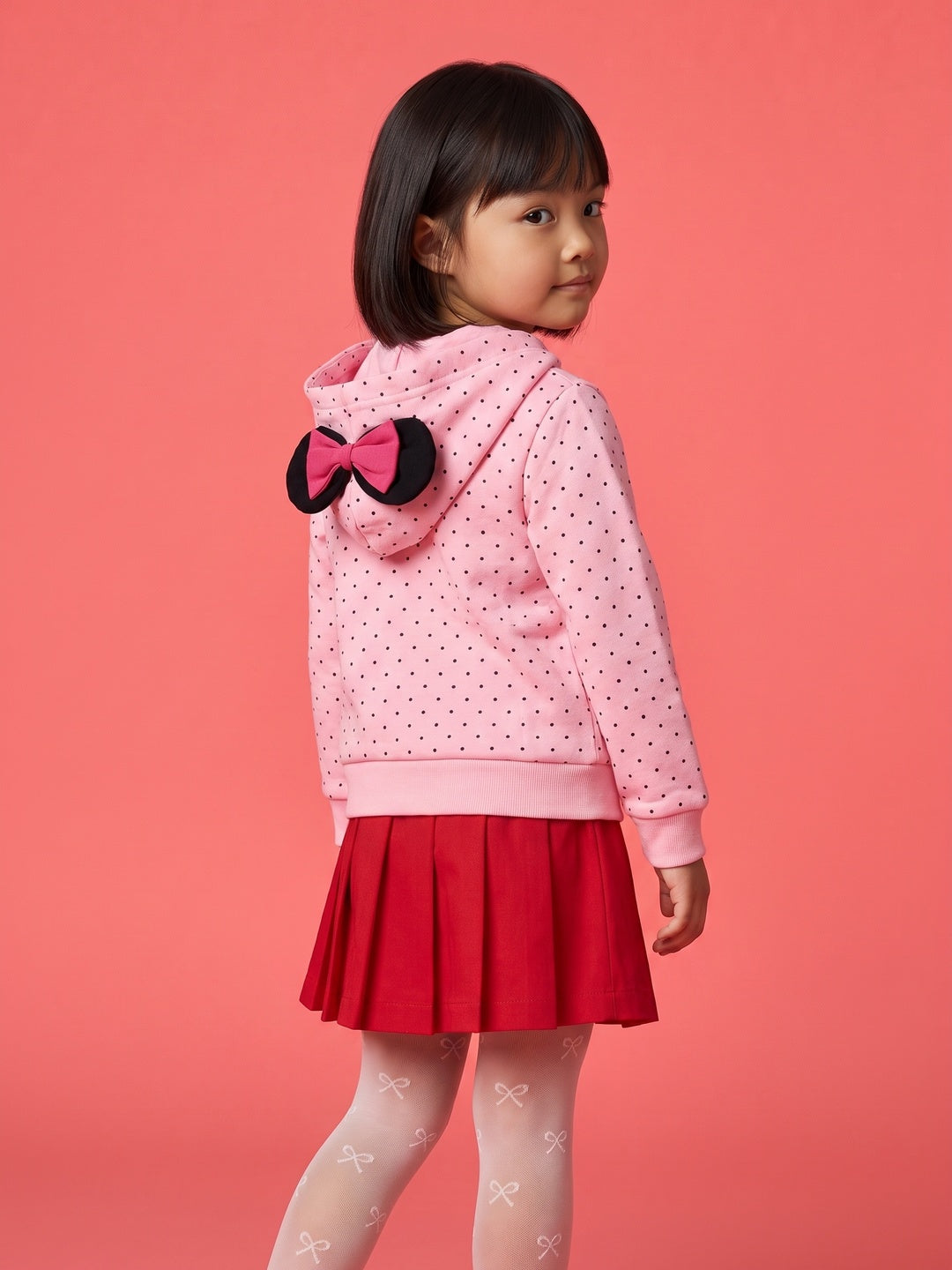 Nautinati Girls Disney Minnie Mouse Polka Dot Zip-Up Hoodie with Bow Applique