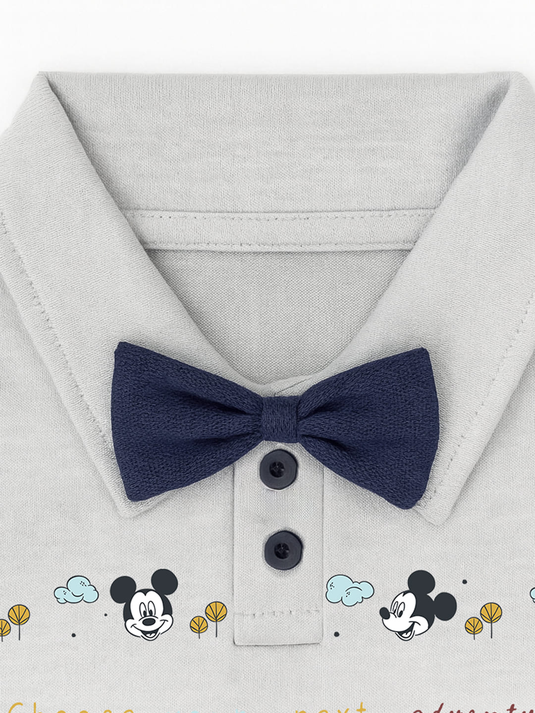 Nautinati Grey Mickey Mouse Graphic Bodysuit With A Blue Bow For Infant Boys