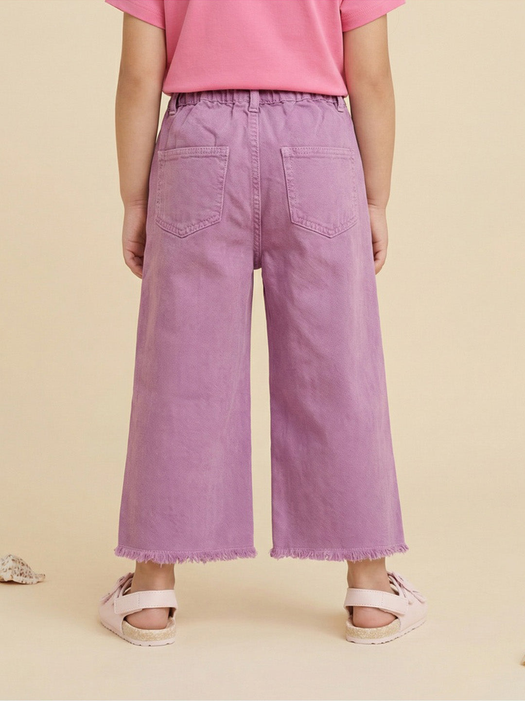 Nautinati  Girls' 100% Cotton Purple Overdyed Wide-leg Essentials Jeans