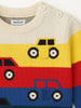 Nautinati Car Print Multicolour Flat-knit Striped Sweater for Boys