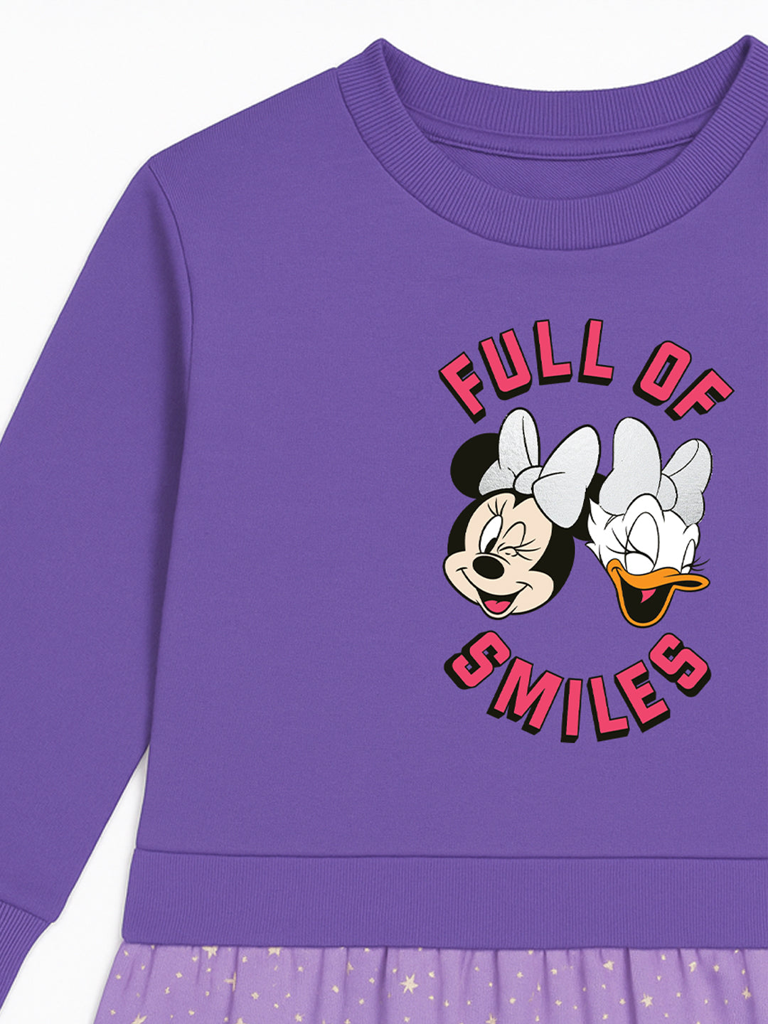 Nautinati Purple Minnie Mouse and Daisy Print Sweatshirt Dress for Girls