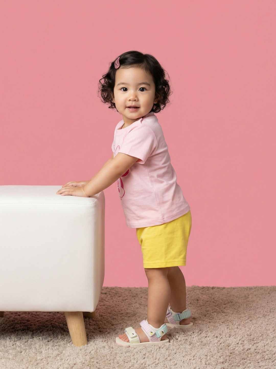 Nautinati Baby Girls Minnie Mouse Printed Regular Fit Round Neck T-shirt and Shorts Set