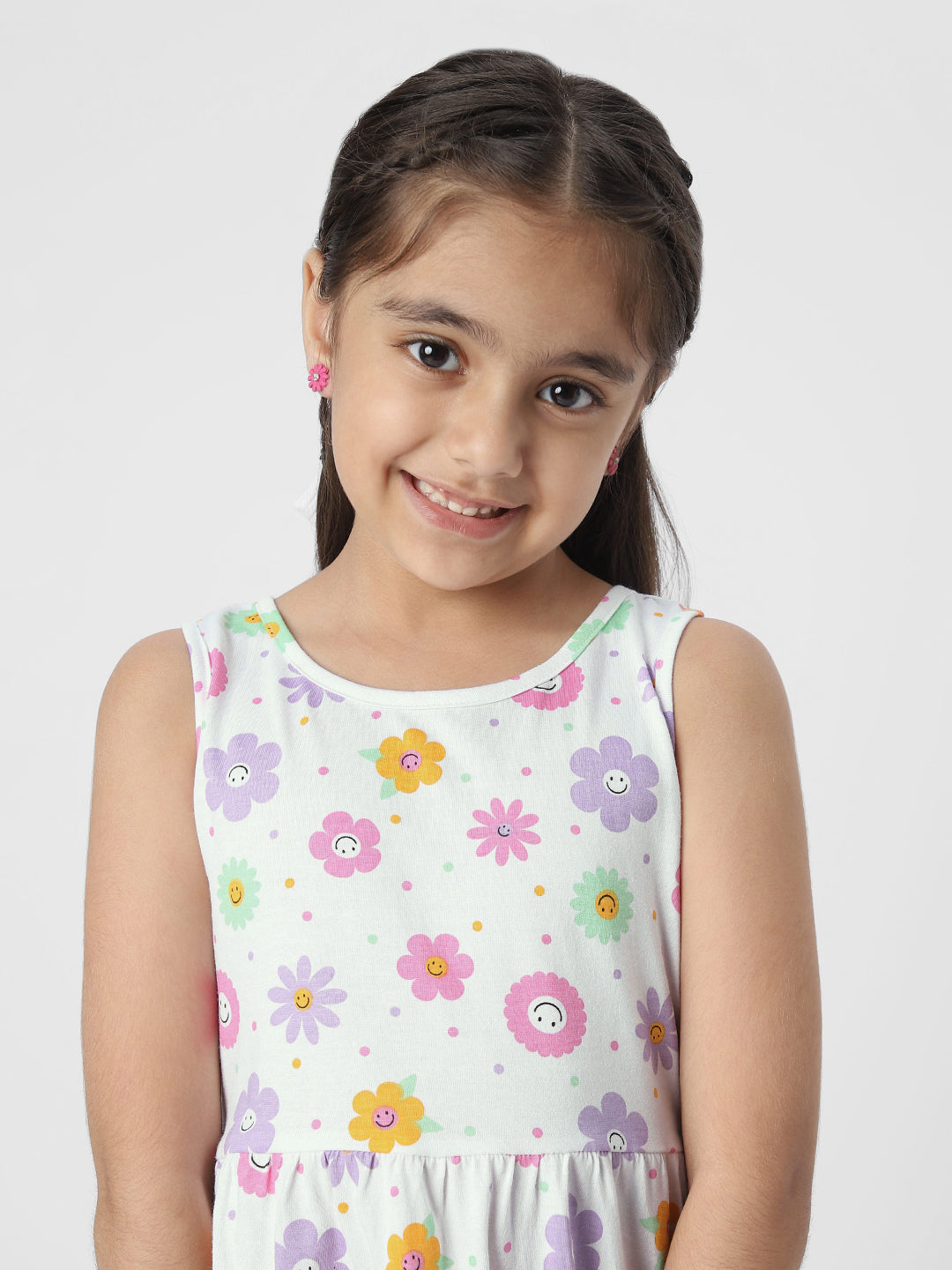 Nauti Nati Digital Girls Printed Sleeveless Round Neck Pure Cotton Casual Dress