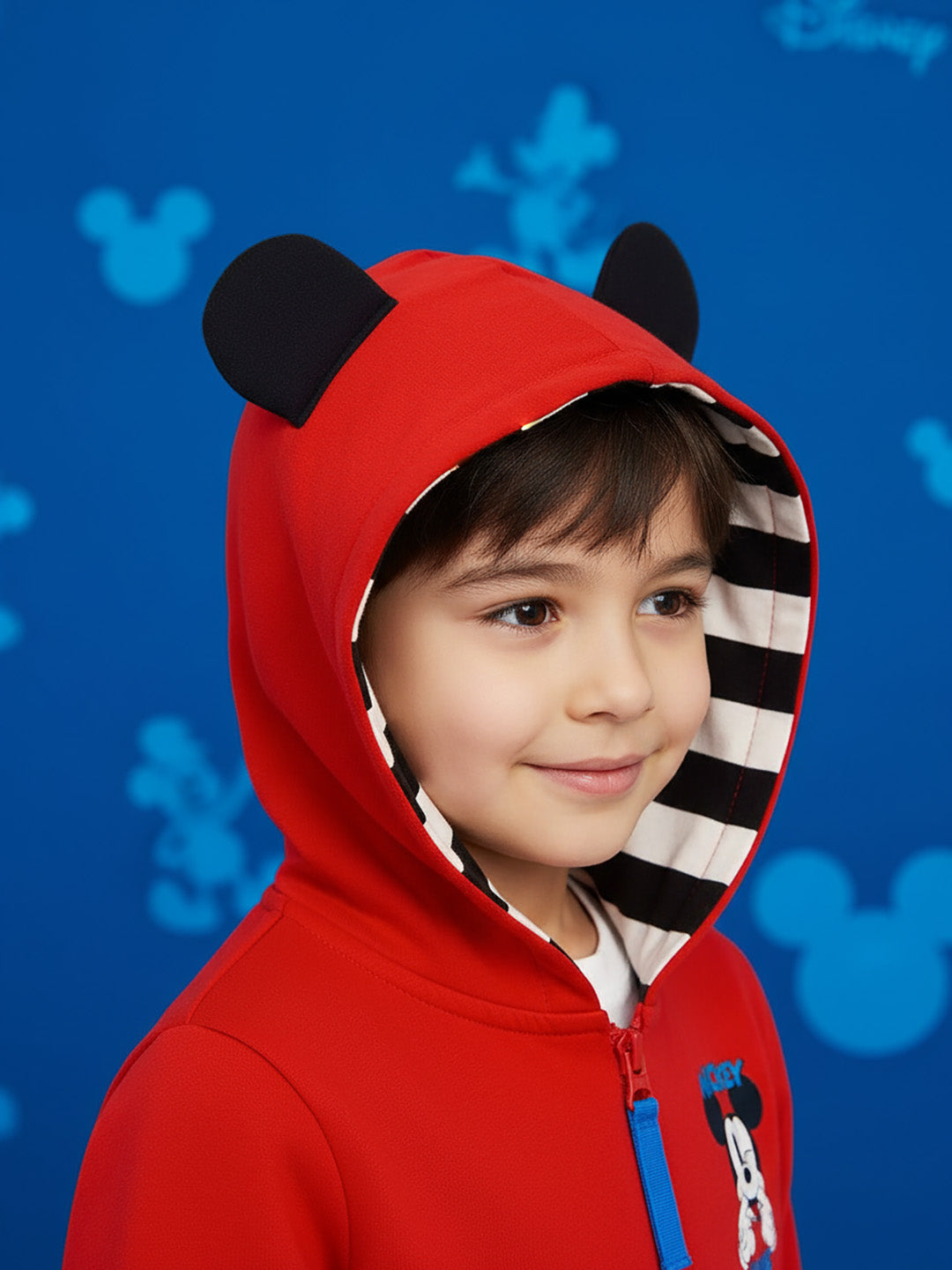 Nautinati Red Mickey Mouse Print Hooded Sweatshirt for Boys