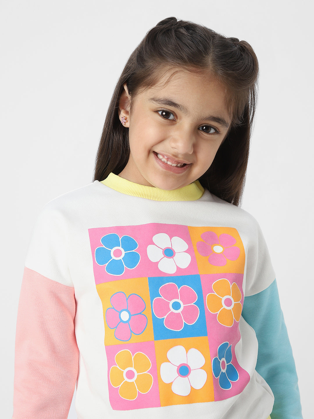 Girls Floral Printed Colourblock Sweatshirt