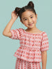 Nautinati Girls Valentine's Edition Red Floral Striped Peplum Top with Wide Leg Bottoms Co-ord Set