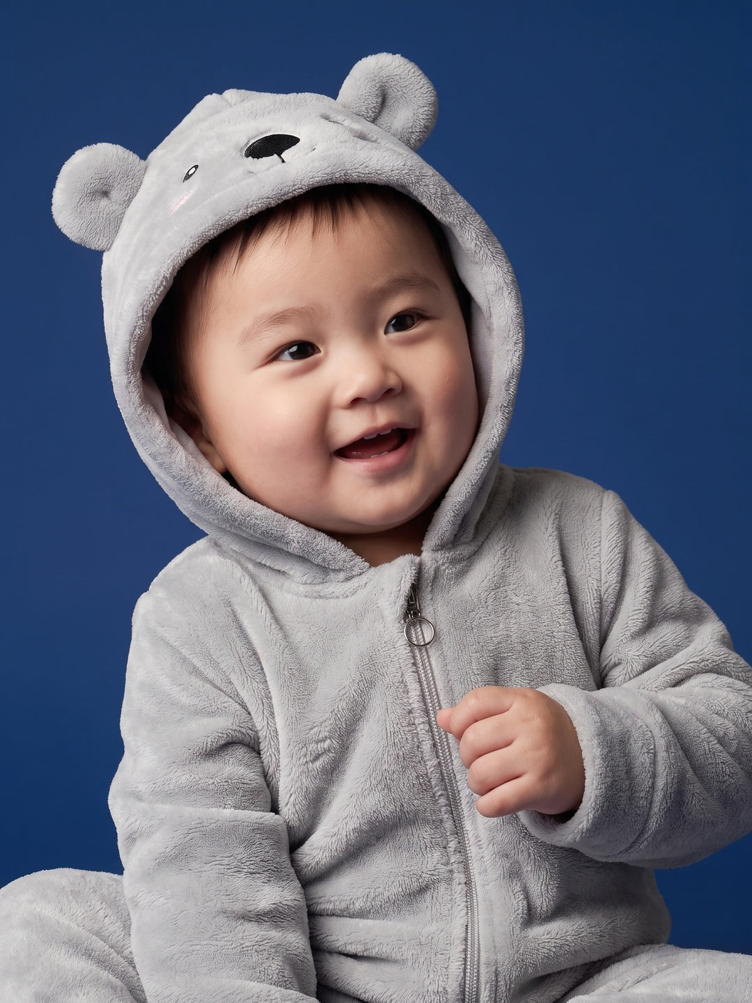 Nautinati Baby Boys Regular Fit Hooded Koala Fur Sleepsuit with Front Zip