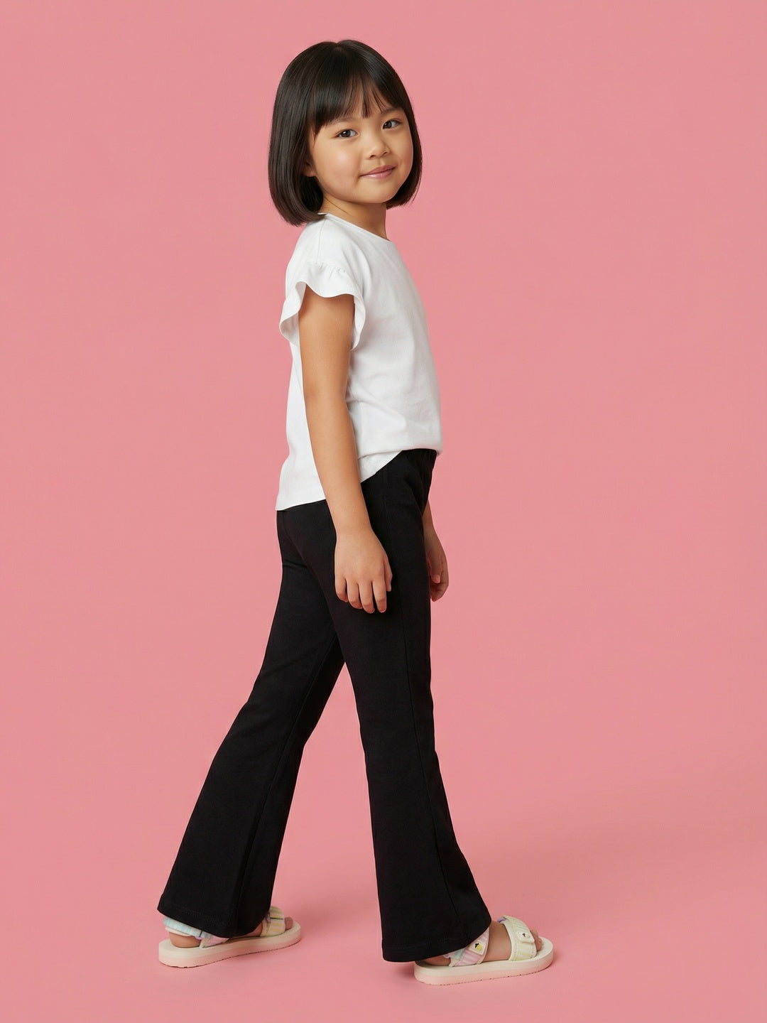 Nautinati Girls' 100% Cotton Pack of 2 Flared Fit Solid Essentials Leggings