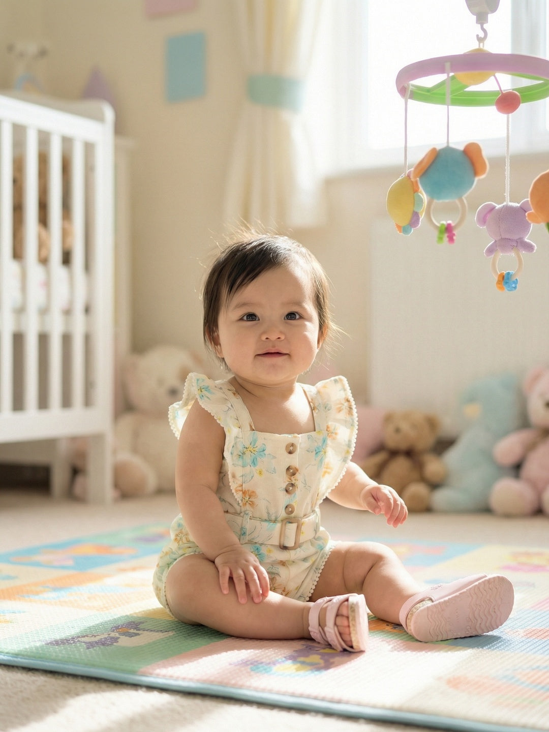 Nautinati Girls' 100% Cotton All-over Floral Print Jumpsuit with Mock Belt