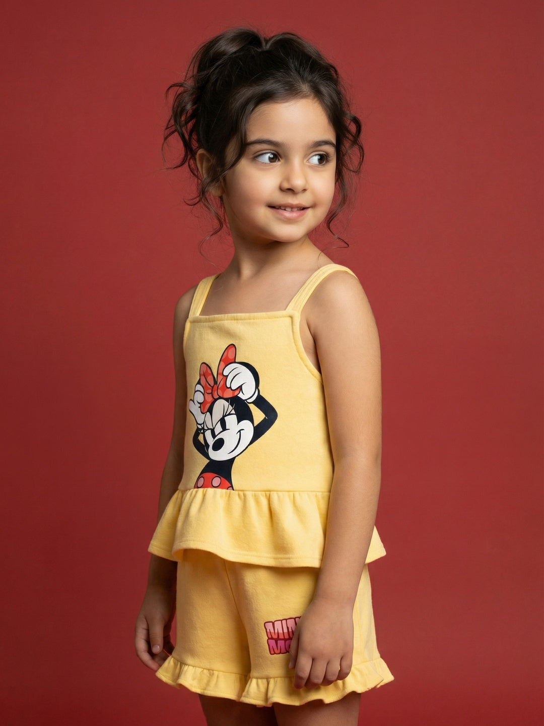 Nautinati Girls' 100% Cotton Disney Minnie Mouse  Print Jumpsuit with Ruffle Details