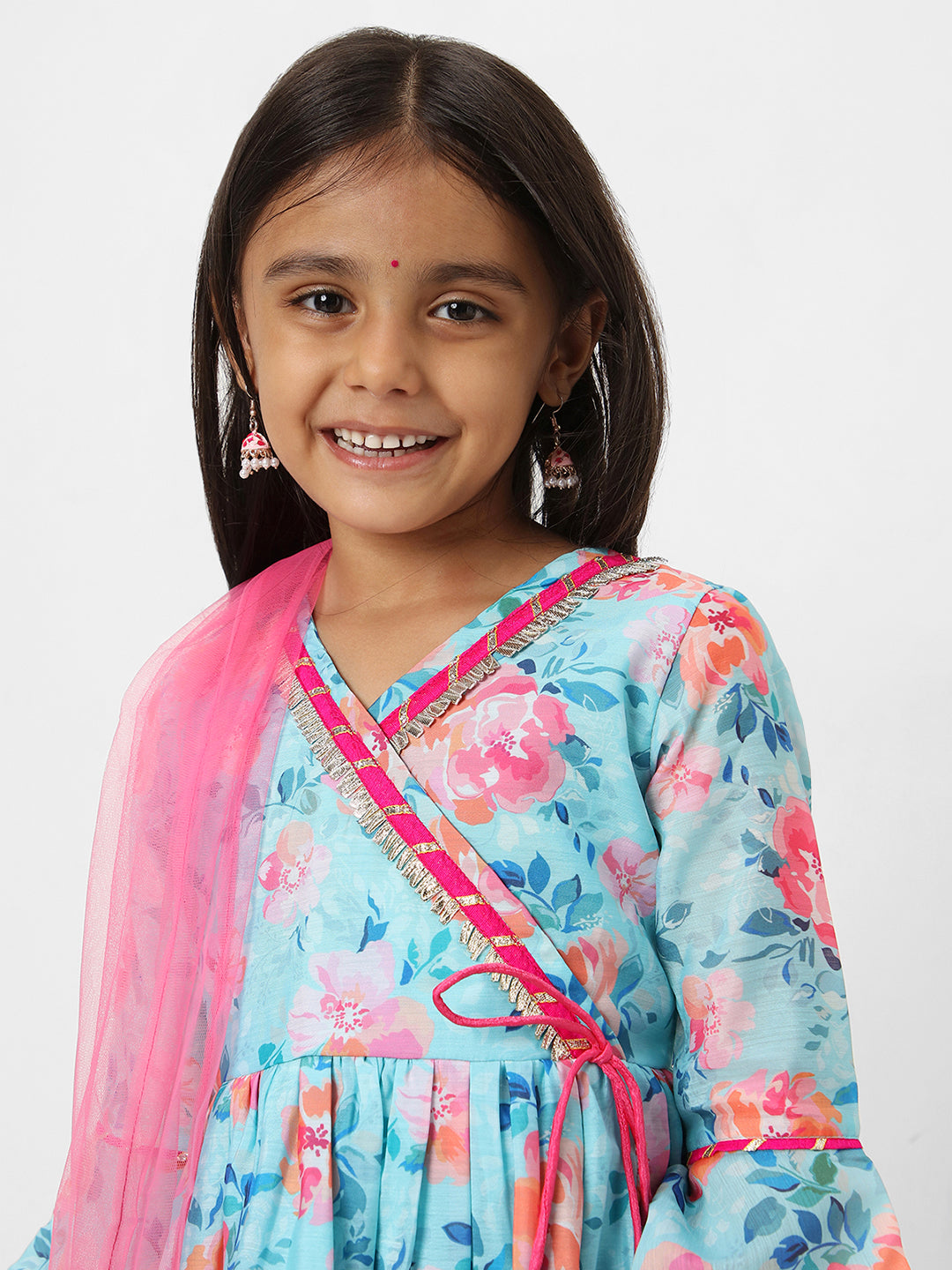 Nautinati Girls' Printed Chanderi Kurta Set with Dupatta