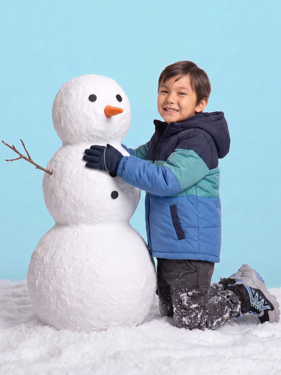 Nautinati Boys Hooded Colourblock Puffer Jacket with Front Zip, Regular Fit