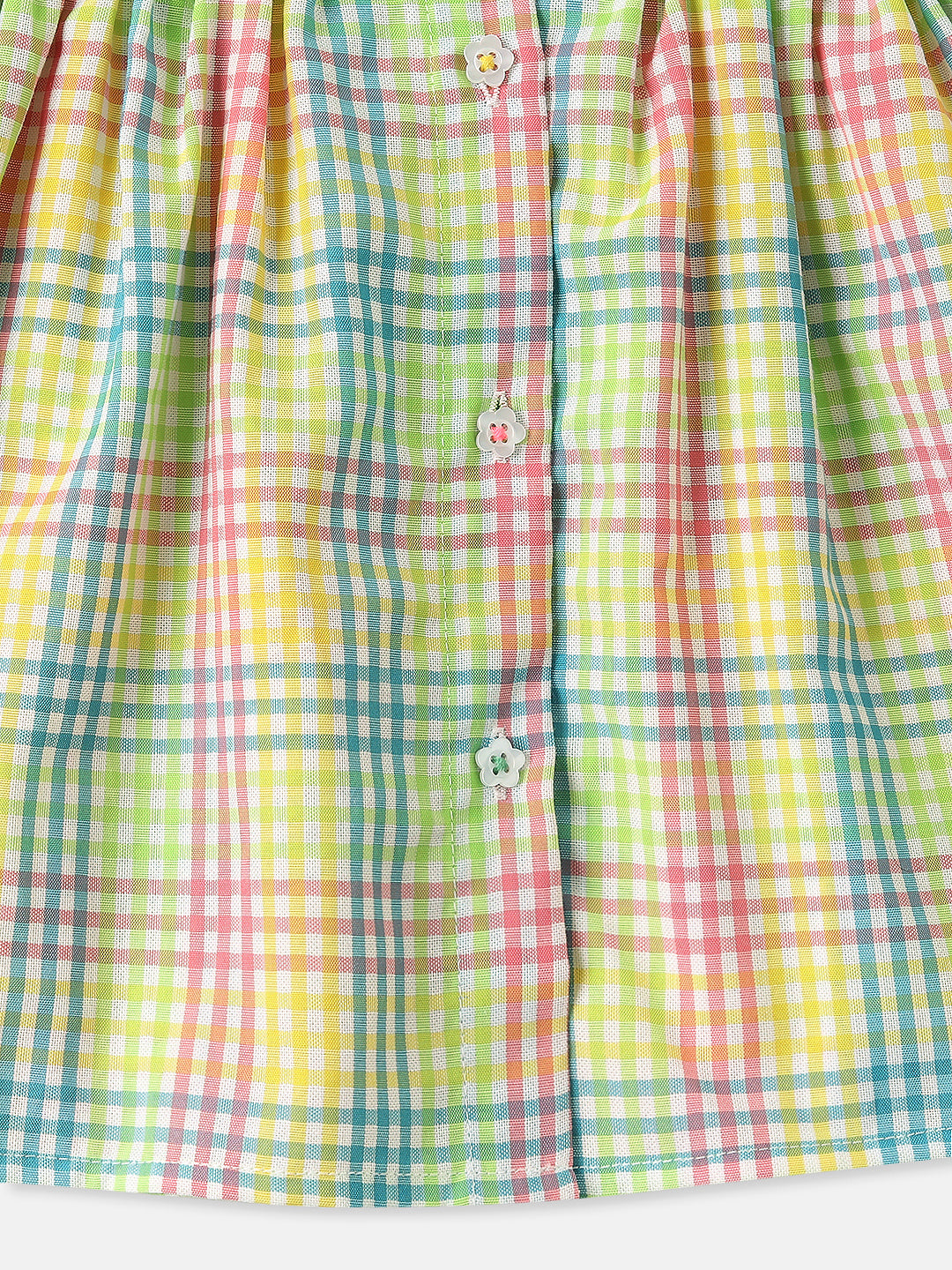 Nautinati Girlsâ€™ Cotton Peter Pan Collar Gingham Checked Dress