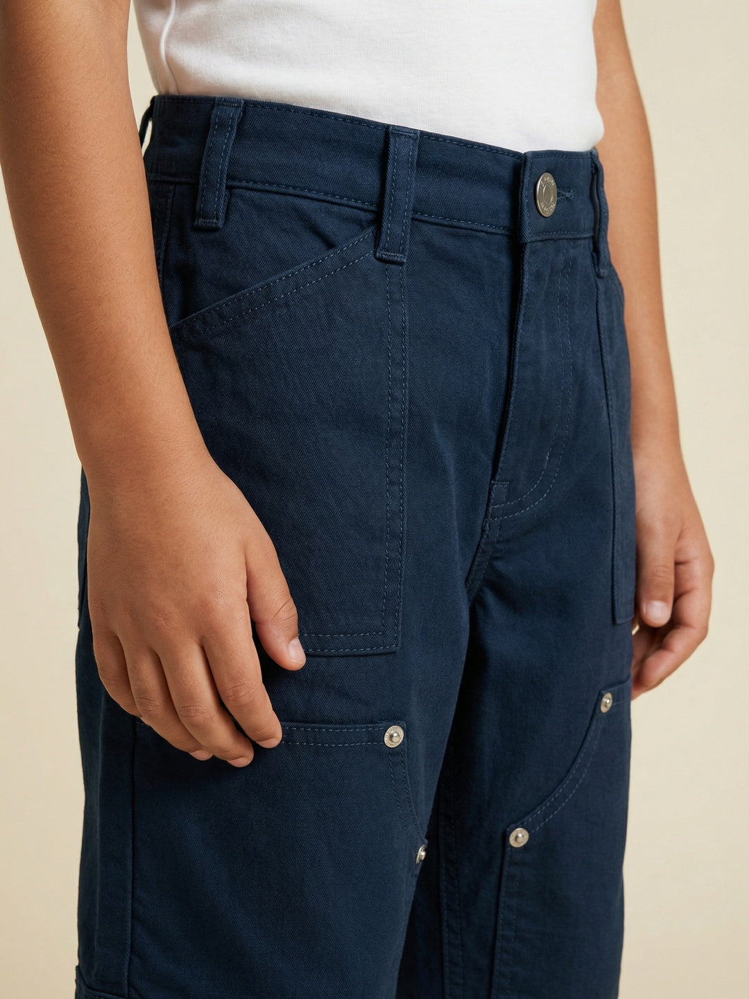 Nautinati Boys 100% Cotton Solid Relaxed Fit Twill Woven Carpenter Pants with Side Adjuster & Utility Pockets