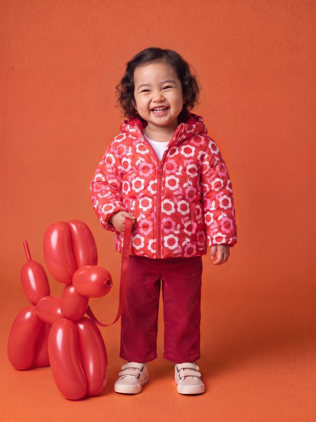 Nautinati Baby Girls Regular Fit Hooded Floral Printed Puffer Jacket with Front Zip
