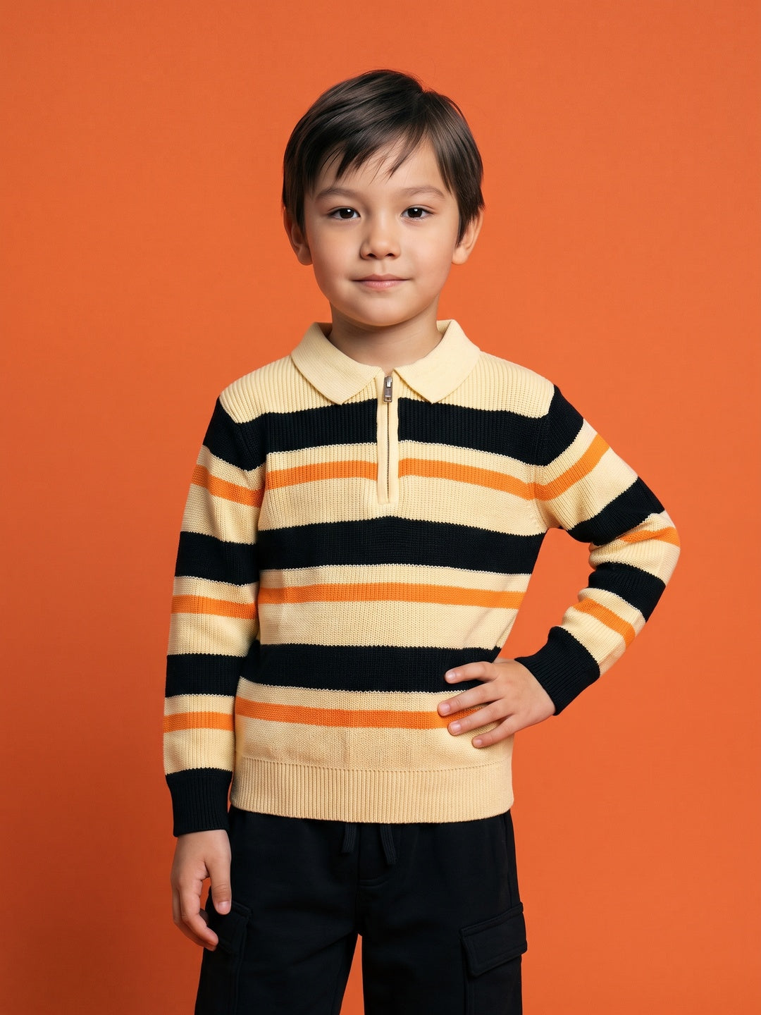 Nautinati Boys Relaxed Fit Striped Collar Sweater, Age  2-10 Years