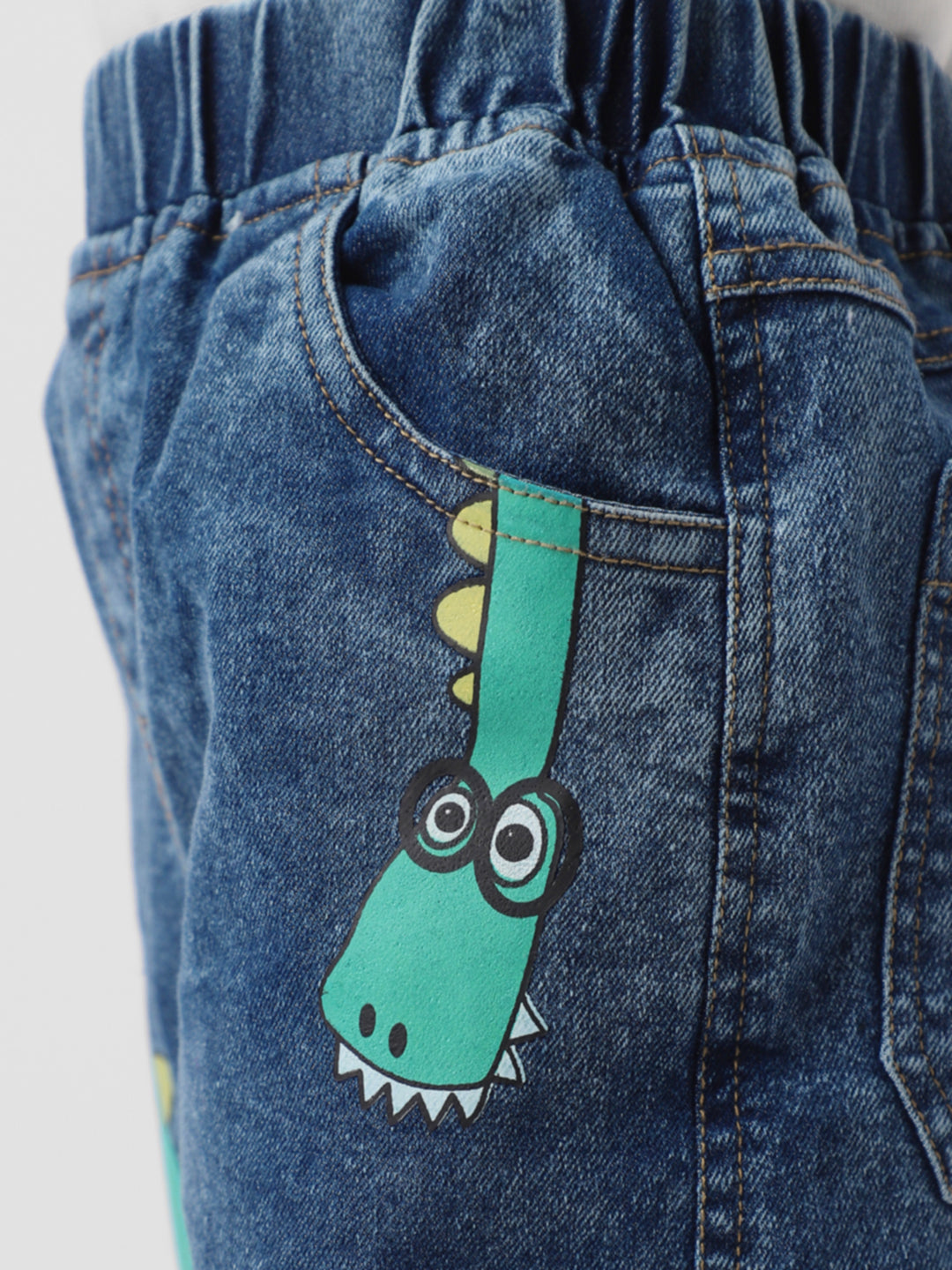 Nautinati Boys Dino Graphic Print Denim Jeans