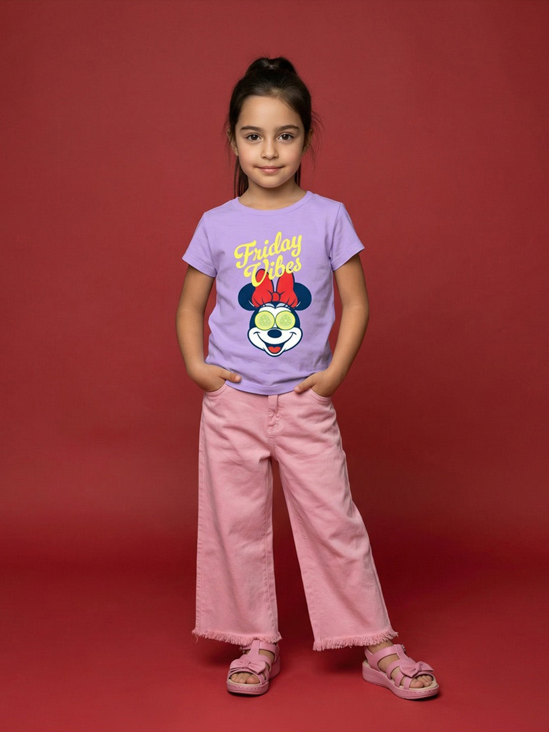 Nautinati  Girls' 100% Cotton Pink Overdyed Wide-leg Essentials Jeans