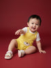 Nautinati Baby Boys Pure Cotton Yellow Bear Applique Half Sleeve Dungaree Set