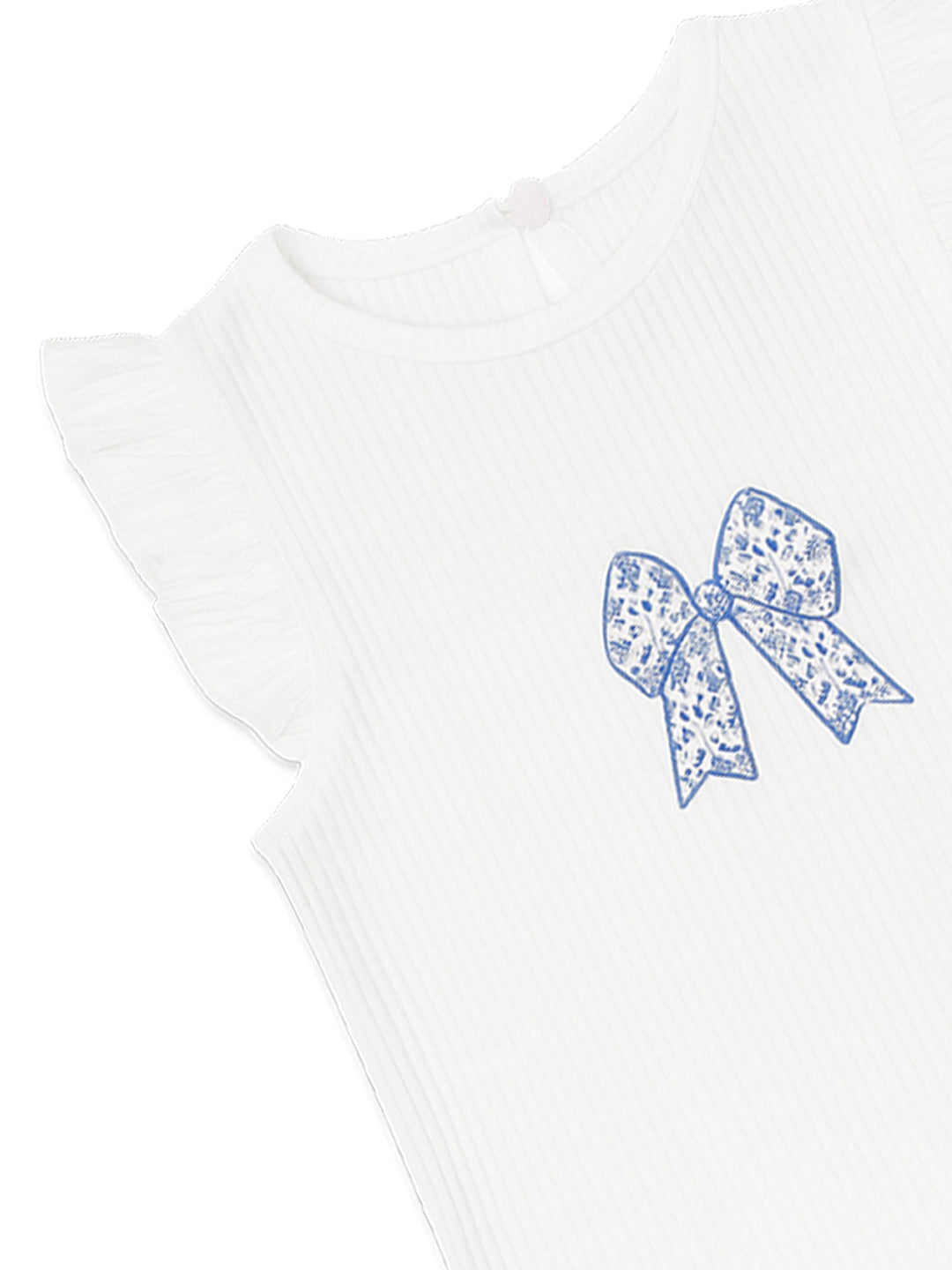 Nautinati White Printed Top And Blue Balloon Skirt For Girls