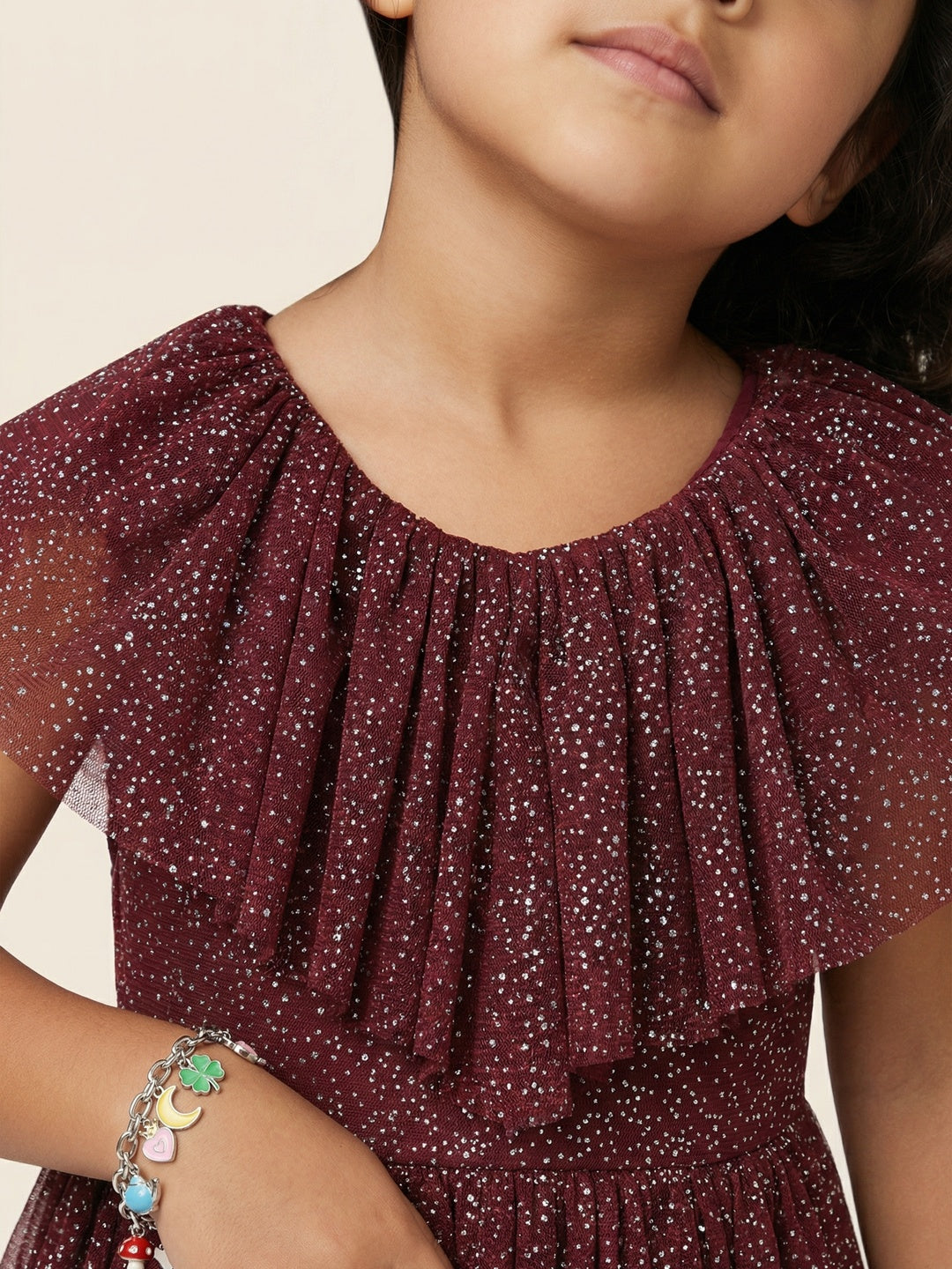 Nautinati Girls' Fit & Flare Holographic Foil Printed Mesh Party Dress