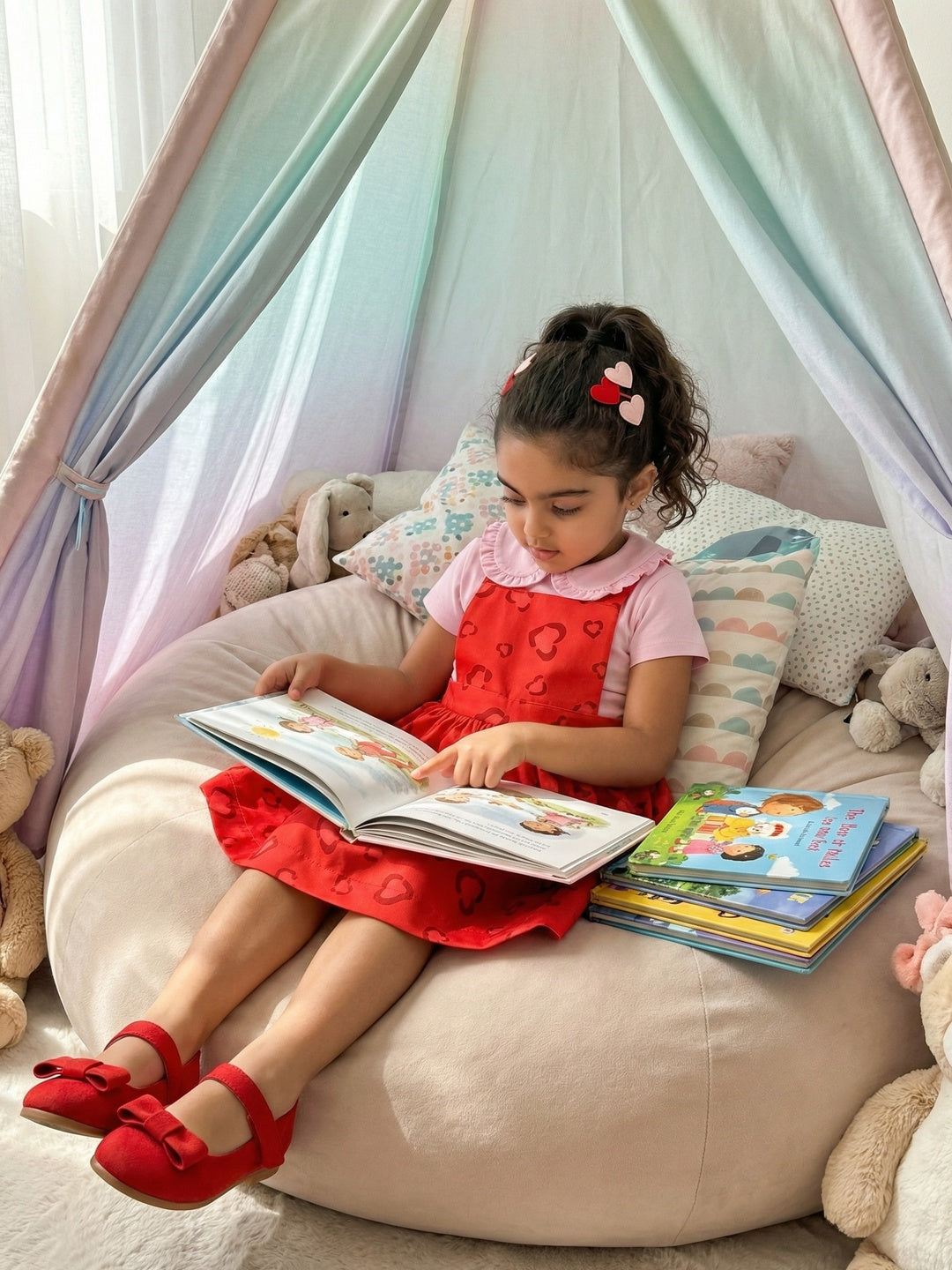 Nautinati Girls Printed Fit and Flare Pinafore Frock with Peter Pan Collar Top Co-ord Set