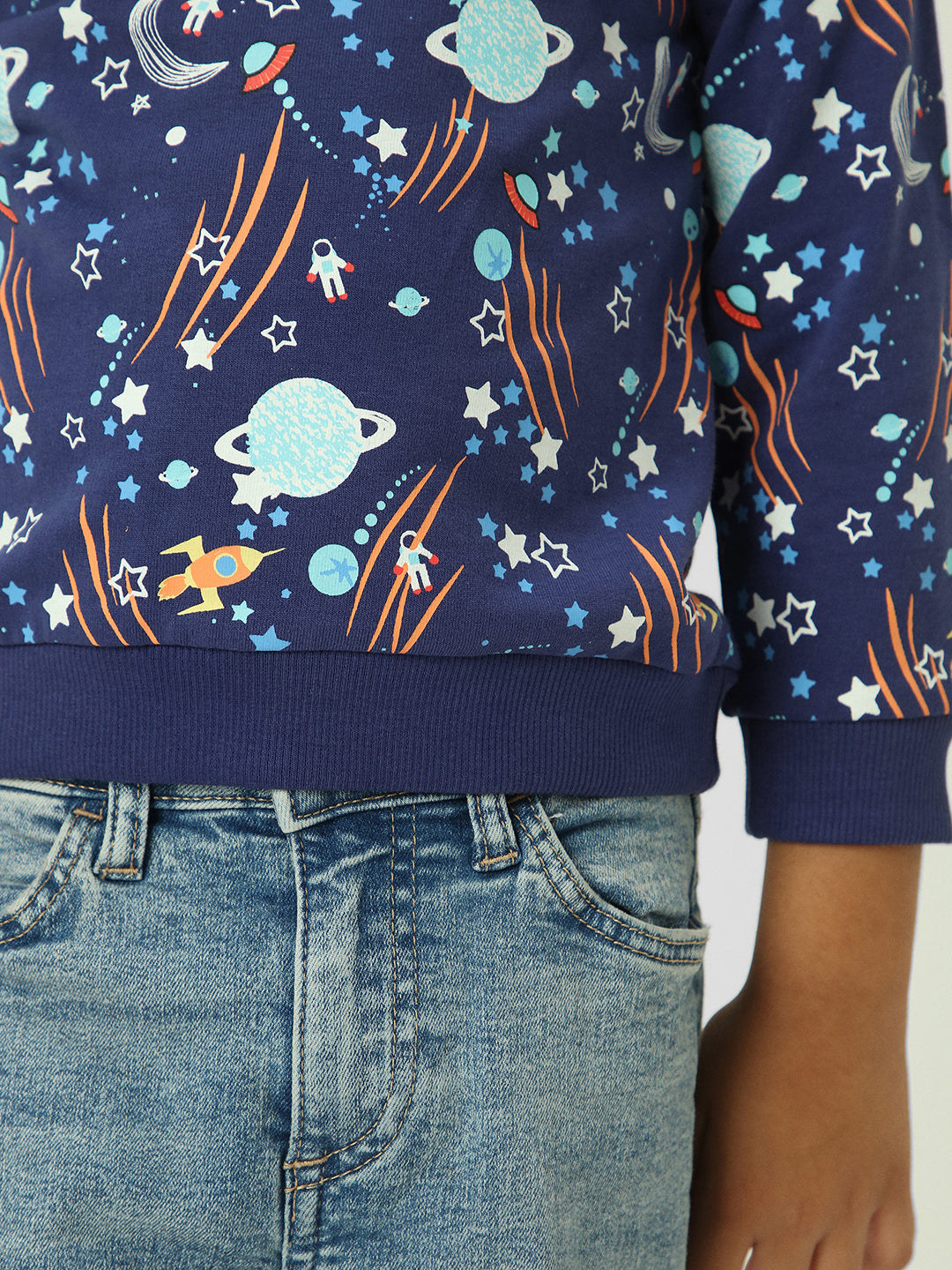 Boys Navy Space-Themed Printed Sweatshirt