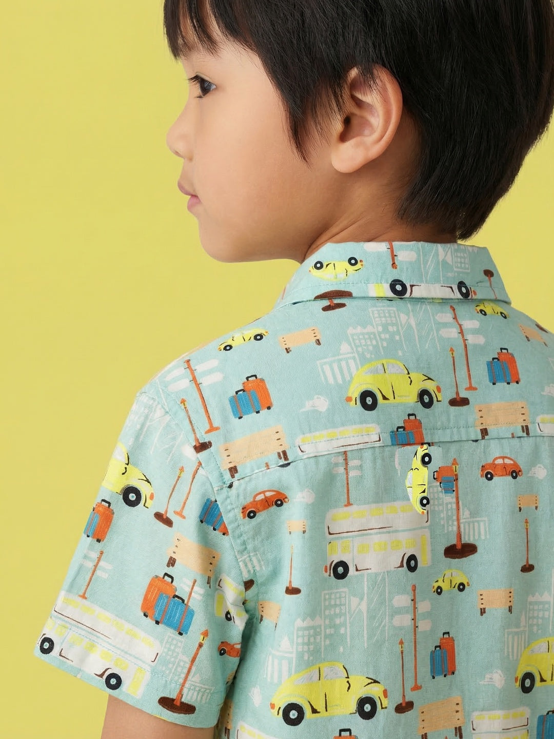 Nautinati Boys' 100% Cotton Cars Graphic Printed Resort Shirt