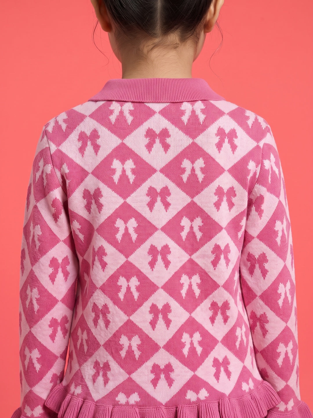 Nautinati Girls Relaxed Fit Peter Pan Collar Bow Argyle Knit Sweater
