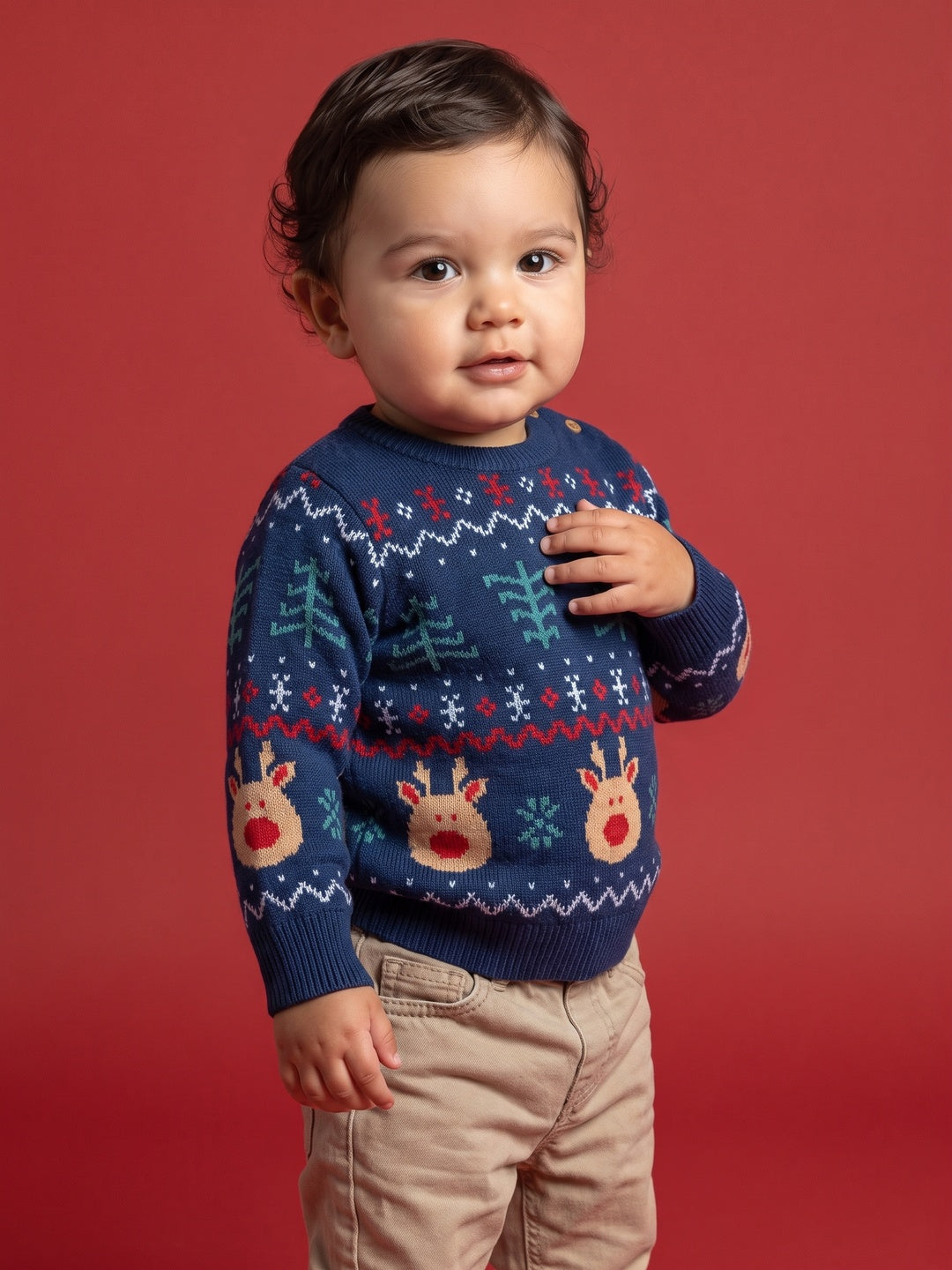 Nautinati Baby Boys Relaxed Fit Fairisle Christmas Jacquard Knit Sweater