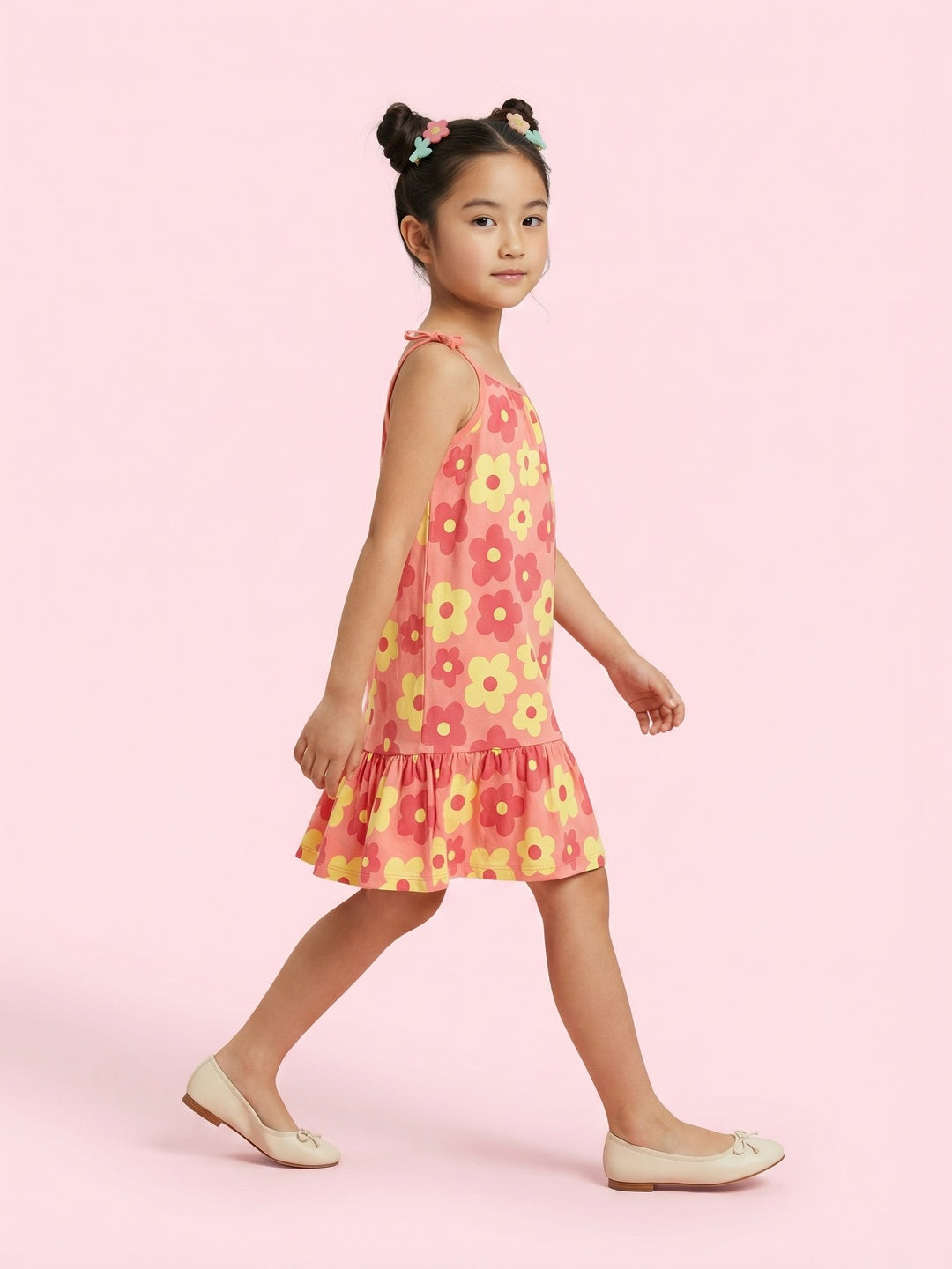 Nautinati Girls' 100% Cotton All-over Floral Print A-line Dress