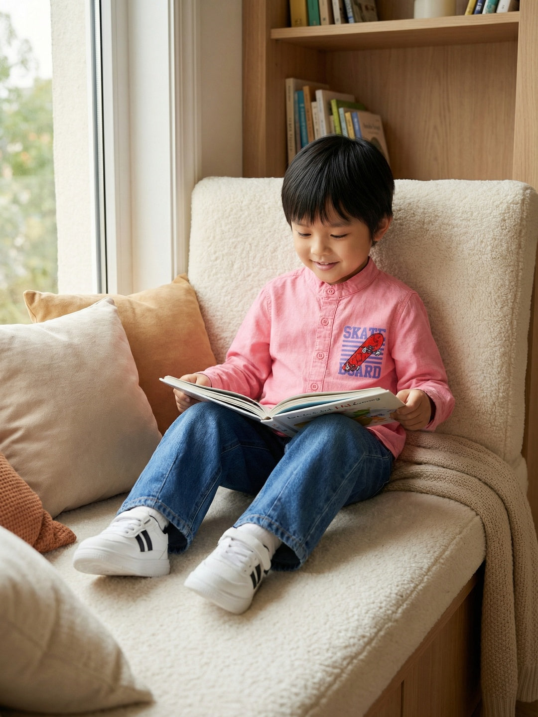 Nautinati Boys' Cotton Linen Blend Skateboard Placement Print Formal Party Shirt