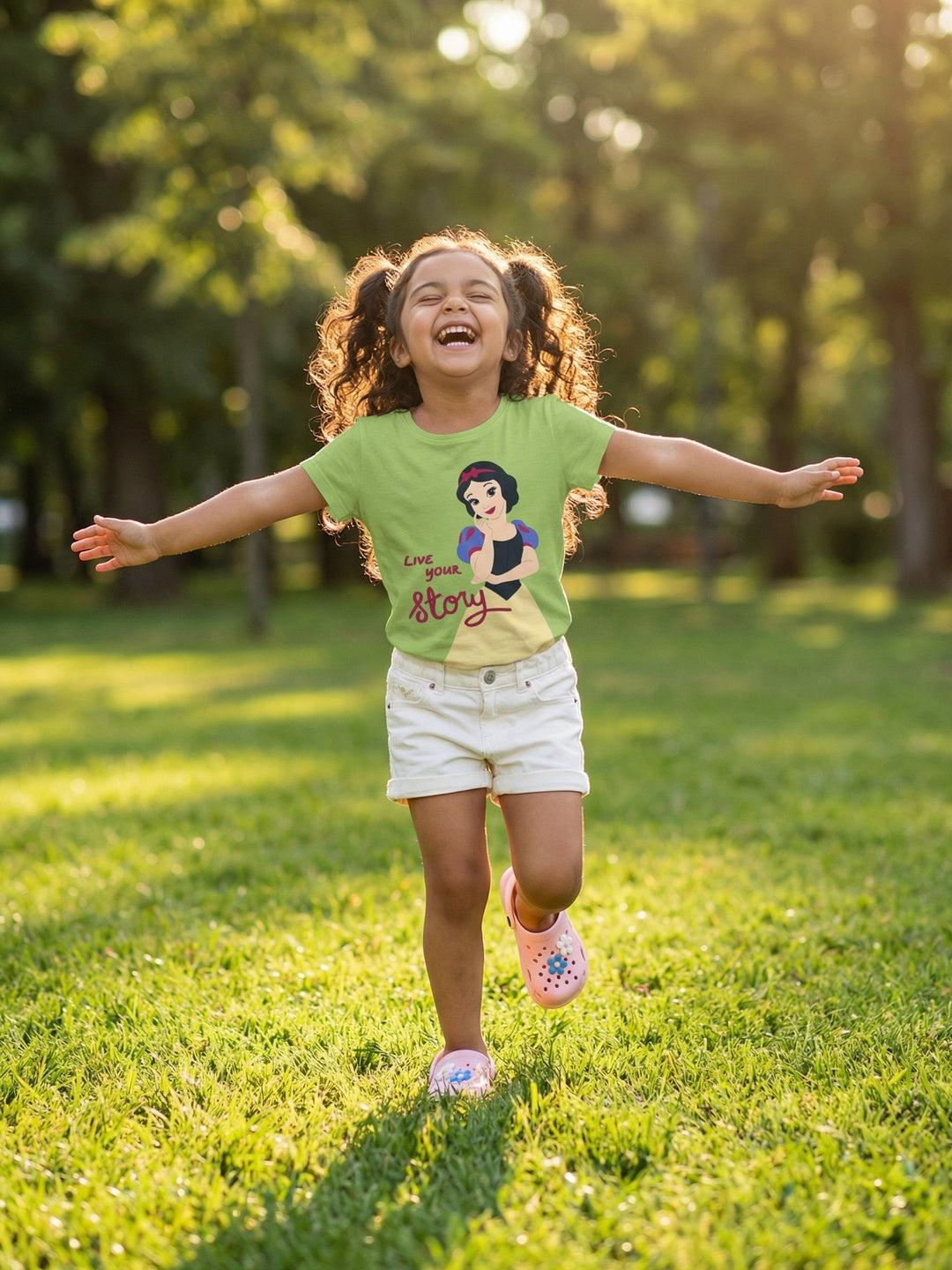 Nautinati Girls' 100% Cotton Crew Neck Disney Snow White Placement Print T-shirt