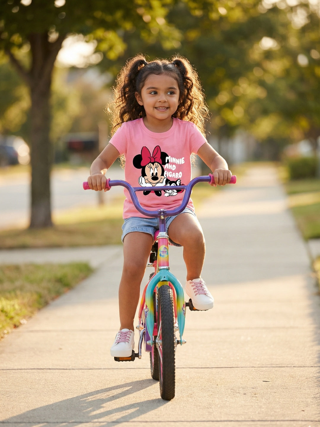 Nautinati Girls' 100% Cotton Crew Neck Disney Minnie Mouse & Figaro Printed T-shirt