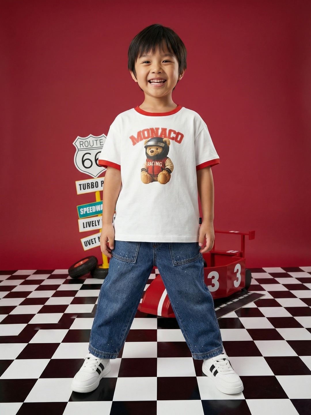 Nautinati Boys' 100% Cotton Teddy Graphic Oversized Crew Neck T-shirt