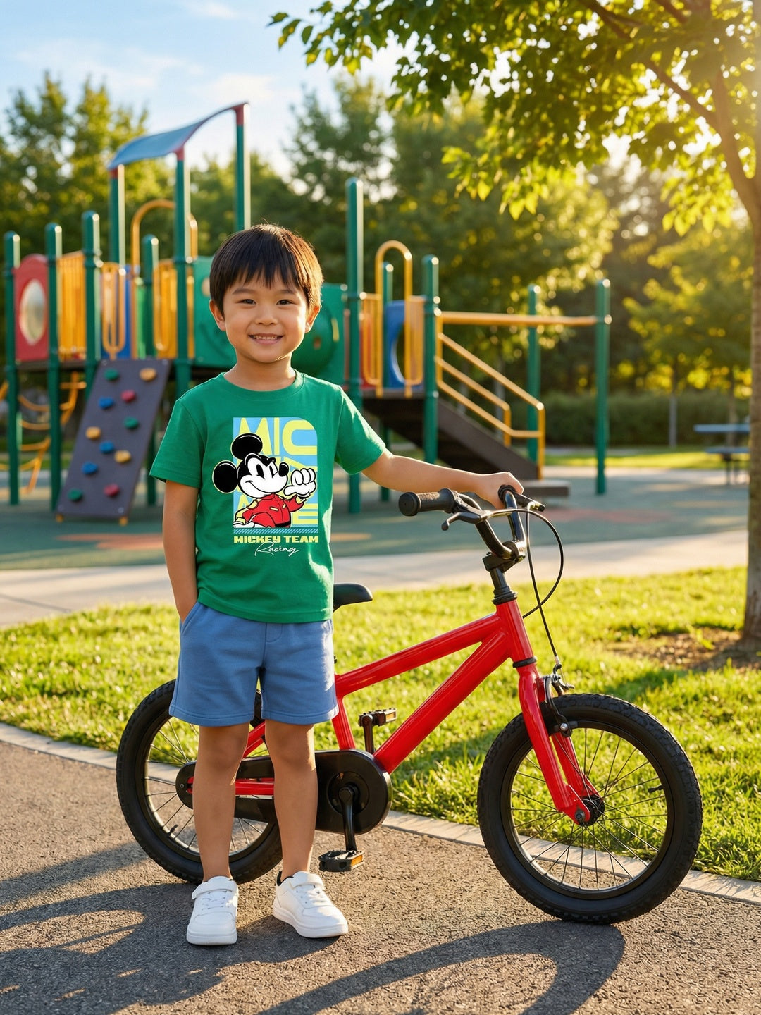 Nautinati Boys' 100% Cotton Crew Neck Disney Mickey Mouse Racing Placement Print T-shirt