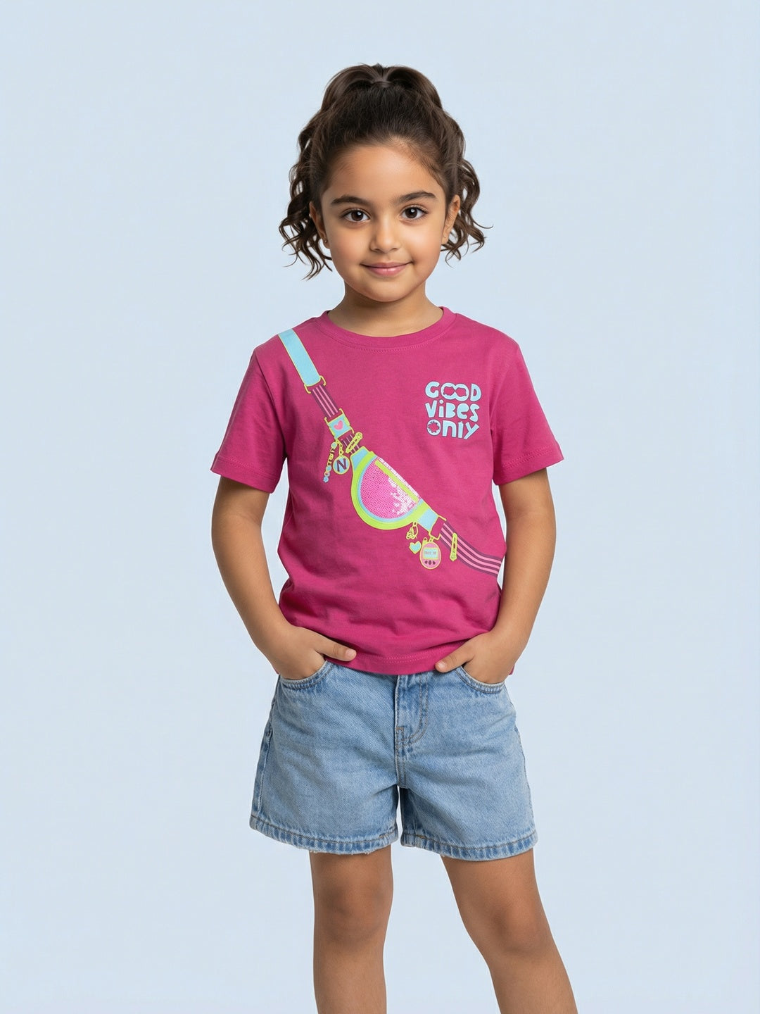 Nautinati Girls' 100% Cotton Sequinned Tropical Print Oversized Crew Neck T-shirt