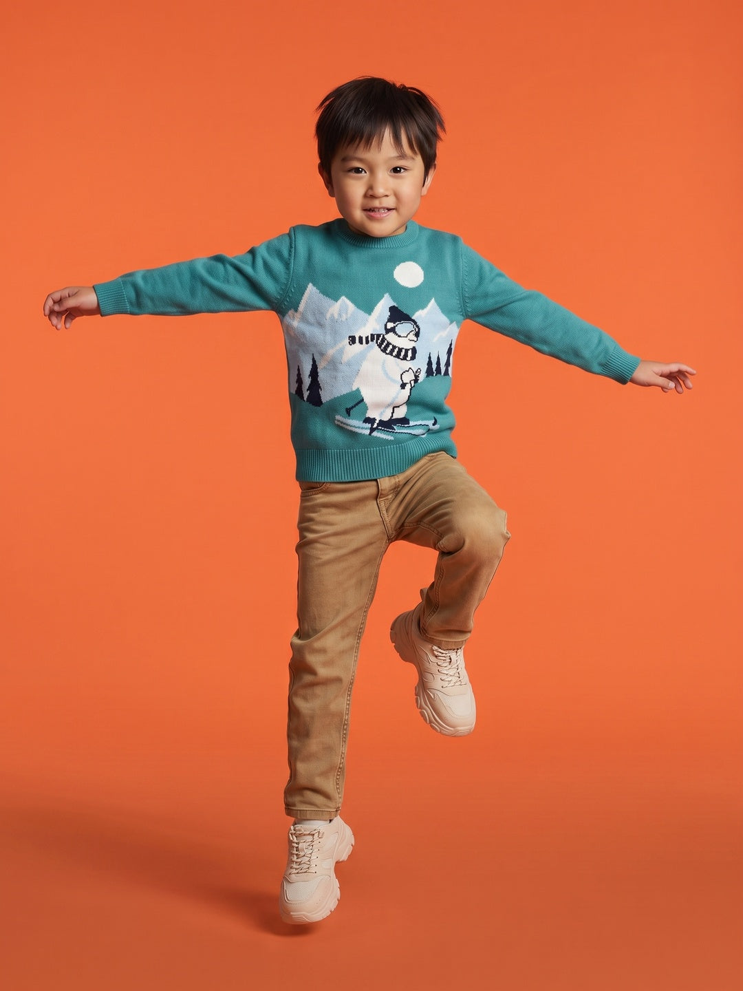 Nautinati Boys Polar Bear Blue Relaxed Fit Round Neck Sweater