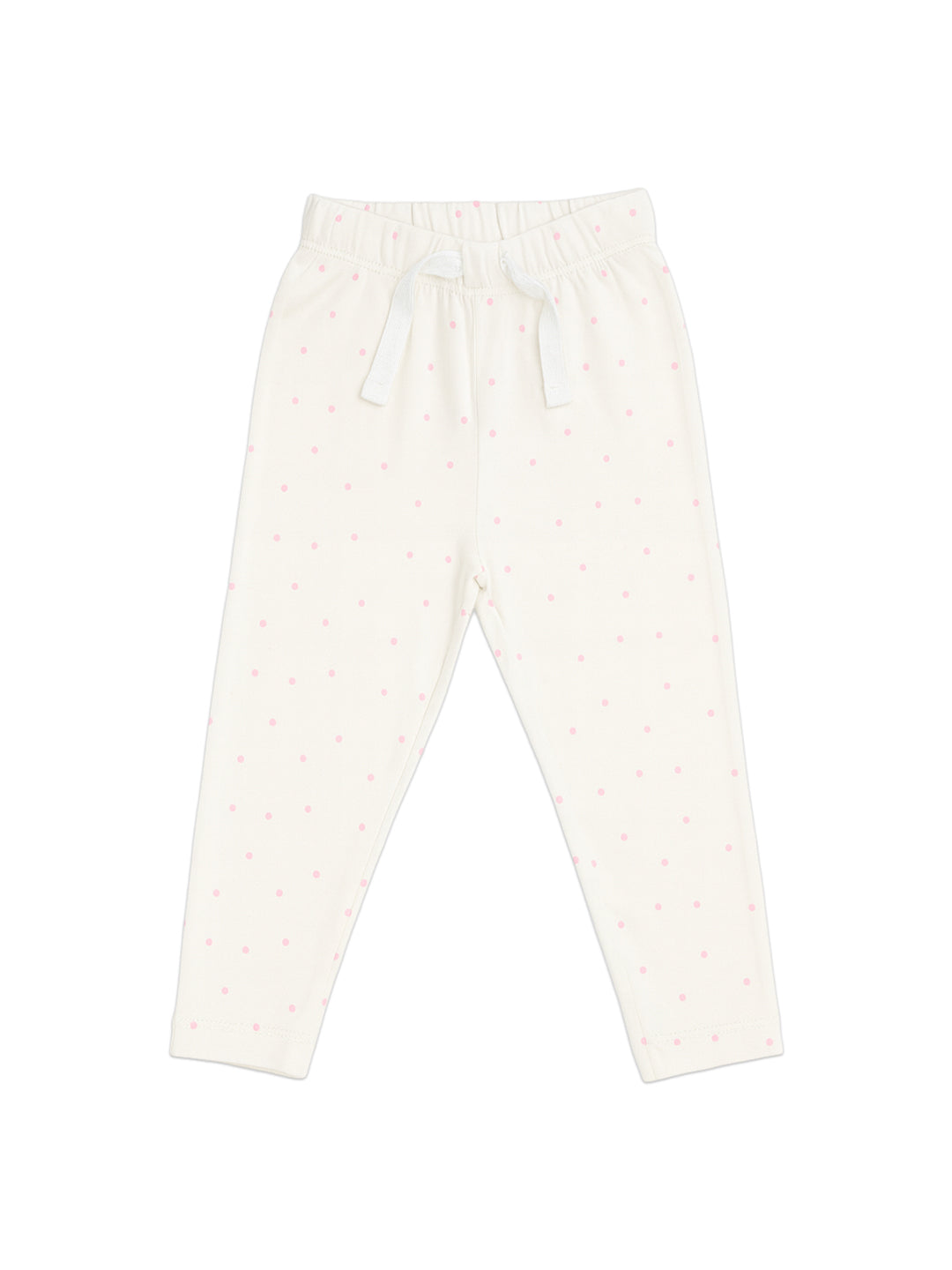 Nautinati Baby Pink Minnie Mouse Printed Top And White Polka Dot Leggings For Girls