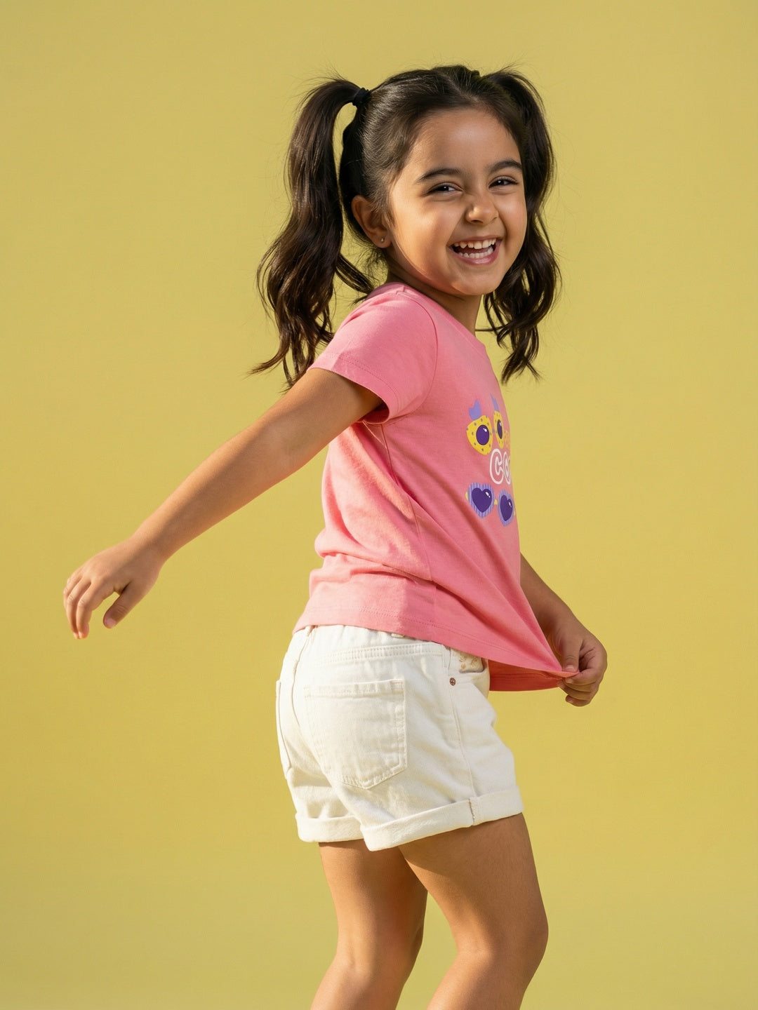 Nautinati Girls' 100% Cotton Pack of 2 Graphic Printed T-shirts